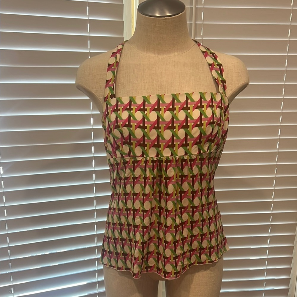 Vintage Trina Turk Geometric Print Halter Top